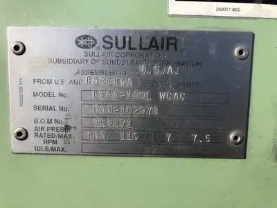 Sullair LS20-100L 100 HP Rotary Screw Air Compressor 110 PSI