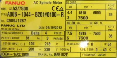 REFURBISHED FANUC A06B-1044-B201#0100 SERVO MOTOR A06B1044B201#0100R