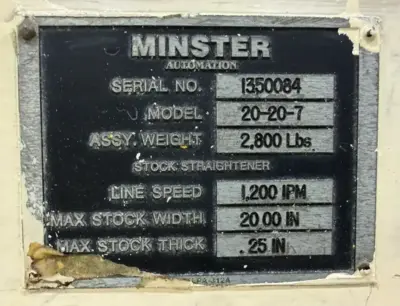 Used MINSTER 20" X .250 Feeding & Straightening Machines California US | Machinery Network #1496685