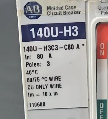 Allen Bradley 140U-H3C3-C80 Circuit Breaker 80A 3 Pole 3Ph 600V (BIN645)