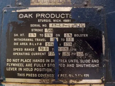 60 TON OAK HIGH SPEED FIN STAMPING PRESS: STOCK #11545
