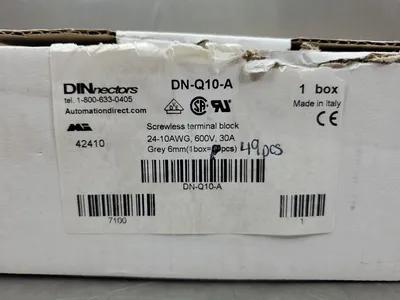 DINnectors DN-Q10-A SCREWLESS TERMINAL BLOCK, 24-10AWG, 600V Lot of 49. 4C-37