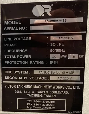 USED 2016 VICTOR TAICHUNG VCENTER- 85