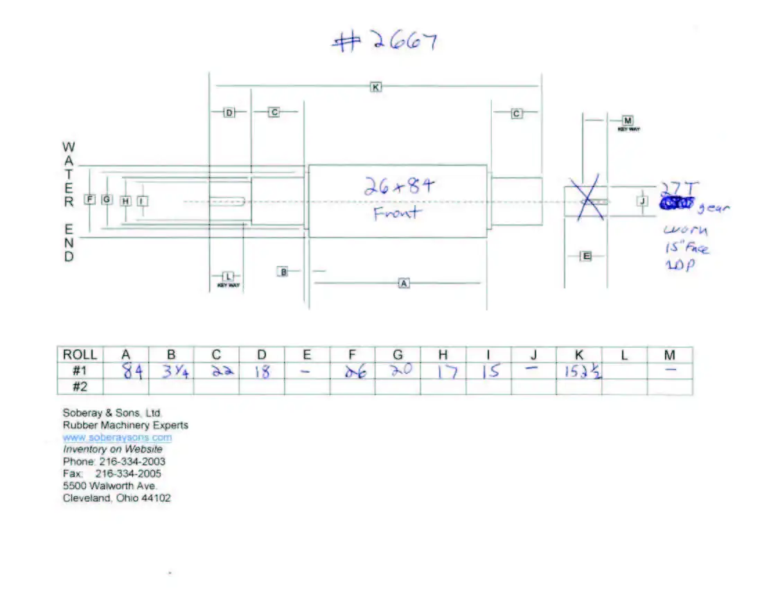 Rubber Mill Roll 26" x 84"