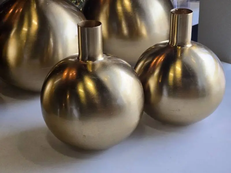 Lot of (2) Metal Bud Vase 7" x 9" (gold) (round)