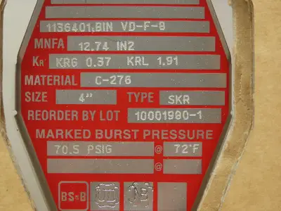 BS&B Safety Systems 1136401,BIN VD-F-8 Rupture Disk 4" Type SKR 70.5 PSIG @ 72°F