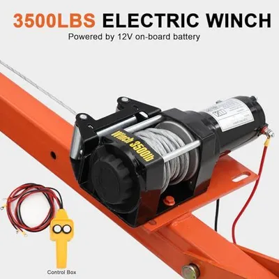 Garvee 1100 lb Electric Pickup Truck Crane with Electric Winch 3500 lb 12V, Folding Truck-Mounted Crane, Painted Steel Pickup Truck Jib Cranes Hoist 360° Swivel for Lifting Goods in Construction Factory