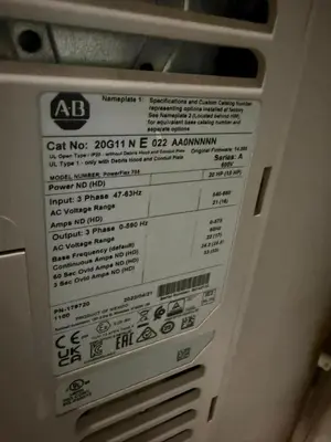 20 HP ALLEN BRADLEY POWERFLEX 755 DRIVE CAT. 20G11NE022AA0NNNNN 600V