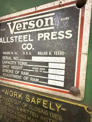 Used VERSON 90 Ton O.B.I. Presses California US | Heavy Wall Consulting #1465160