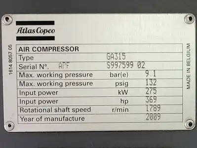 USED 2009 ATLAS COPCO GA315