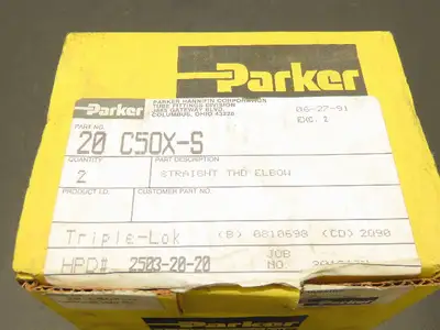 (2) Parker 20 C5OX-S  1-1/4"-20 Triplelok JIC 37° Straight THD 90° Elbow SAE-ORB