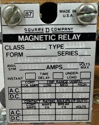 NEW SQUARE D 9055-N0123R MAGNETIC RELAY 51141-174-55 600V 9055N0123R