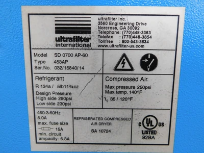 Used ULTRAFILTER SD0700AP-60 Air Compressor Dryers Ohio US | Equipment Recovery Corp. #1329658