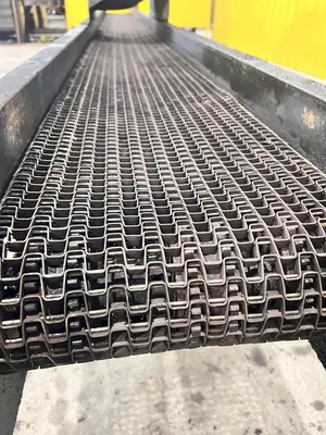 16' LONG X 12" WIDE METAL BELT PARTS TRANSFER CONVEYOR: STOCK #21669