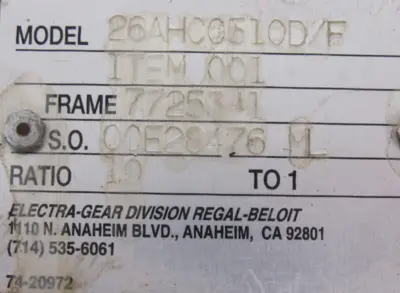 NEW ELECTRA GEAR 26AHCC510D/F GEAR REDUCER 10:1 7725341