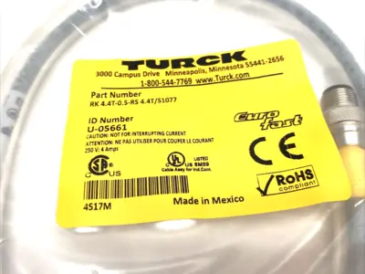 NEW TURCK EUROFAST DOUBLE ENDED CABLE M12 STRAIGHT U-05661