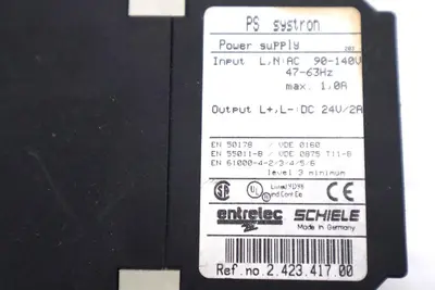 ENTRELEC SCHIELE PS SYSTRON POWER SUPPLY 90-140V-AC 24V-DC 2A #L-416