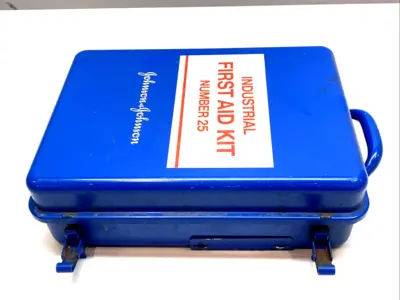 USED JOHNSON & JOHNSON METAL INDUSTRIAL FIRST AID KIT NUMBER 25