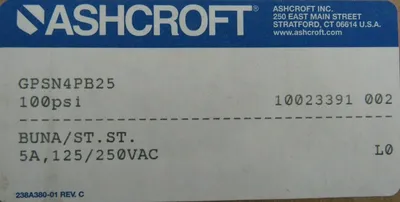 NEW ASHCROFT GPSN4PB25 PRESSURE SWITCH 100PSI GPSN4PB25