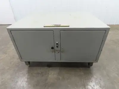 Metal Cabinet Workbench Storage 2 Door Heavy Duty 48x36" Stands 29" Tall Vintage