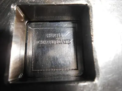 7399-390 Die Set Makes a SquarePendant with “Birth Certificate” Stamp