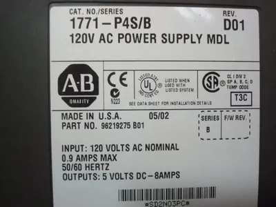 Allen Bradley 1771-P4S/B Power Supply Module D01 Used