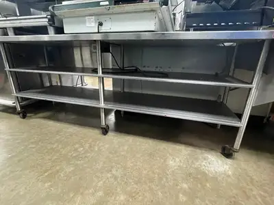 Used Falcon Restaurant Supply Used 108" Stainless Steel Heated Top Table with Casters Steam Tables (Food) Illinois US | Falcon Restaurant Supply #1375180