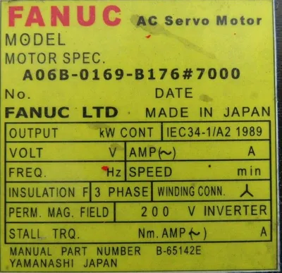 REFURBISHED FANUC A06B-0169-B176#7000 SERVO MOTOR A06B0169B1767000