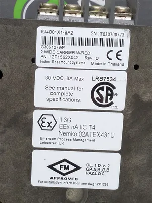 Fisher Rosemount KJ4001X1-BA2 Delta V 2 Wide Carrier Base Module Rev. D Used