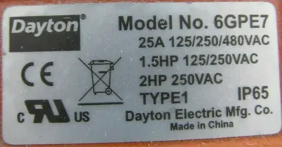 NEW DAYTON 6GPE7 FOOT SWITCH 25A 125/250/480V