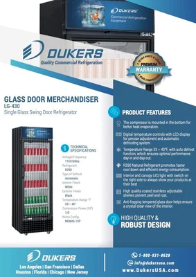 New | in-Stock Dukers New Dukers LG-430 Commercial Single Swing Door Glass MerchandisIng Reach-in Cooler Refrigerator Display Refrigerators Illinois US | Falcon Restaurant Supply #1376370
