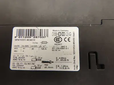 Siemens 3RA1135-4ES34-1AK6 Combo Starter 600VAC 45A 3Ph Sirius Motor Protector