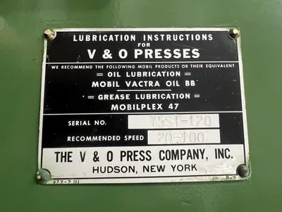 USED 1982 V AND O V AND O 75ST PRESS