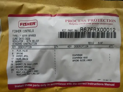 Fisher R67FRX00012 Regulator Rebuild Kit 67FR Spares Rev. C New
