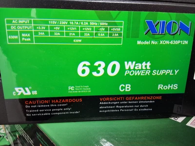 XION MODEL: XON-630P12N POWER SUPPLY 630W - BRAND NEW