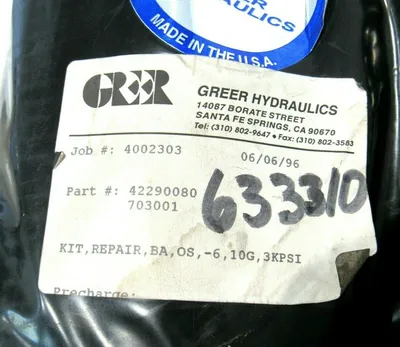 NEW GREER HYDRAULICS 42290080 703001 REPAIR KIT BA,OS,-6,10G,3KPSI