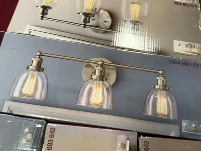 Lot of Home Decorators Collection Evelyn Vanity Light Fixtures, brushed nickel finish with clear gla...