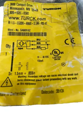 NEW TURCK BI 1.5-EG08K-AN6X-3.5M-RS 4T PROXIMITY SENSOR S4559192
