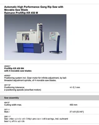 USED 2012 RAIMANN KR450M GANG RIP SAW WITH VALUE RIP 4 INFEED