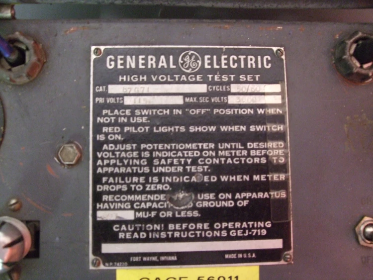 Used GENERAL ELECTRIC PORTABLE DIELECTRIC TESTER Misc Electrical & Power Parts | BG Industrial Surplus #471978