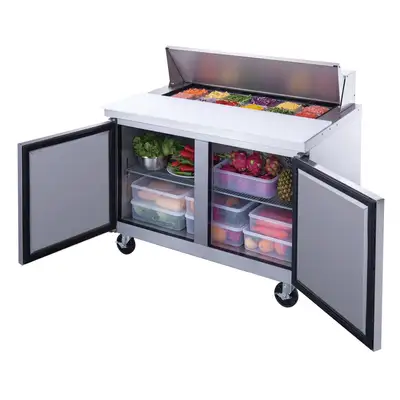 New | in-Stock Dukers New Dukers DSP48-12-S2 2-Door Commercial Food Prep Table Refrigerated in Stainless Steel Food Prep Tables Illinois US | Falcon Restaurant Supply #1376290