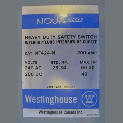 Westinghouse Nova Line 200 Amp Disconnect