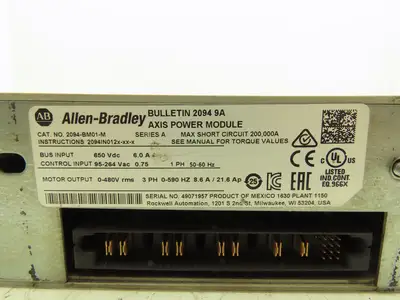 Allen Bradley 2094-BM01-M 9A Axis Power Module VFD 480V 3Ph 0-590Hz 21.6A Ser A