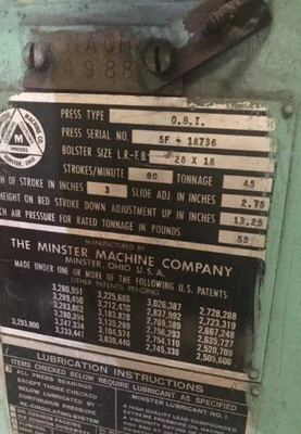 1970 MINSTER 5F OBI Presses (Open Back Inclinable) | Mohawk Machinery (3)