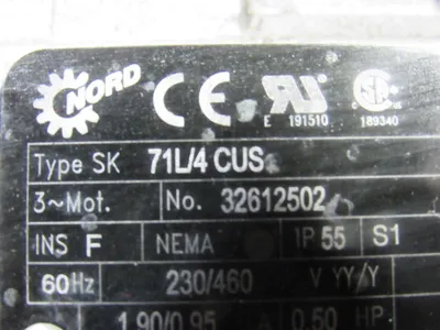 Nord Type SK 40:1 0.50Hp 1720RPM 230/460V 391RPM/70In-lb Output Gear Reducer