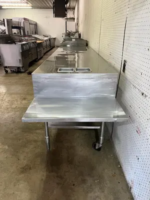 Used Falcon Restaurant Supply Used 128" Heated Top Stainless Steel Table with Step Down Shelf - FG7 - SS373 Steam Tables (Food) Illinois US | Falcon Restaurant Supply #1373735