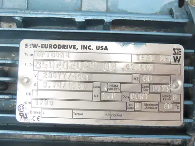Sew Eurodrive R57DT80N4 Inline Gearmotor 80.55 Ratio 21rpm 1Hp 230/460V 3PH