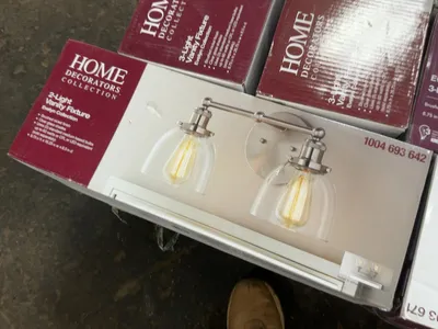 Lot of Home Decorators Collection Evelyn Vanity Light Fixtures, Brushed Nickel Finish with Clear Gla...