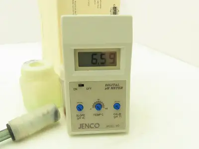 Jenco 60 Digital Handheld PH Meter 3 Bottles PH Solution Near Empty AC Adapter