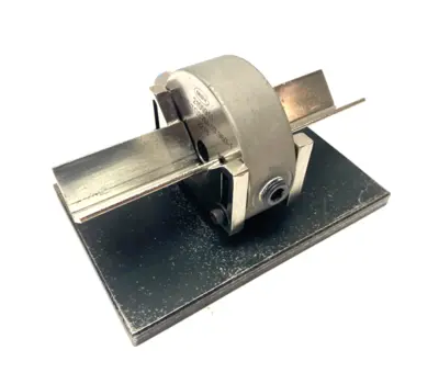 USED MAHR DIMENSIONAIR 2-JET AIR RING GAUGE W/ GUIDE CHUTES & BASE PLATE